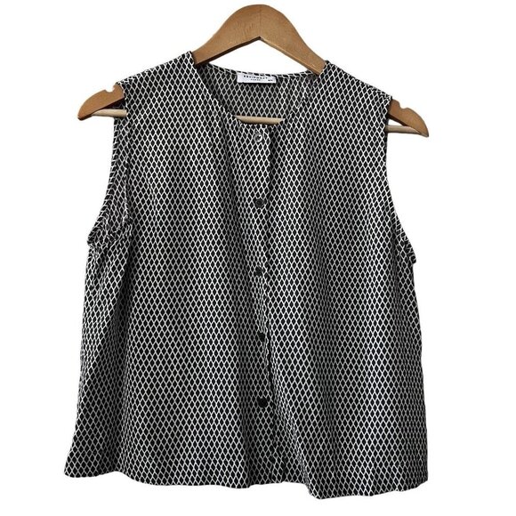 Equipment Femme Womens Blouse Box Sleevless Black White Size M - Picture 1 of 12